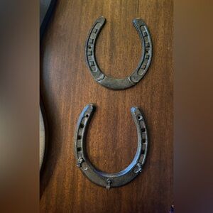 Pair of Cast Iron Horseshoes - Rustic Wall Accent. They are 2 different